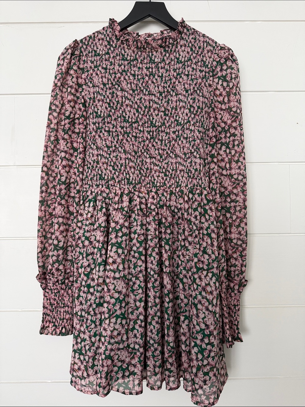 Lulus Pink Floral Smocked Long-Sleeve Dress